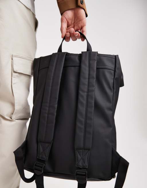 ASOS DESIGN rubberized roll top backpack in black, 3 of 4