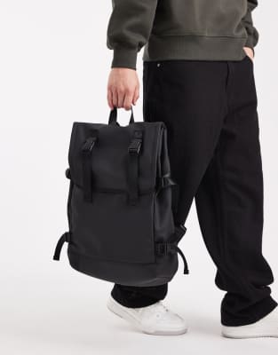 Asos Design Rubberized Roll Top Backpack In Black
