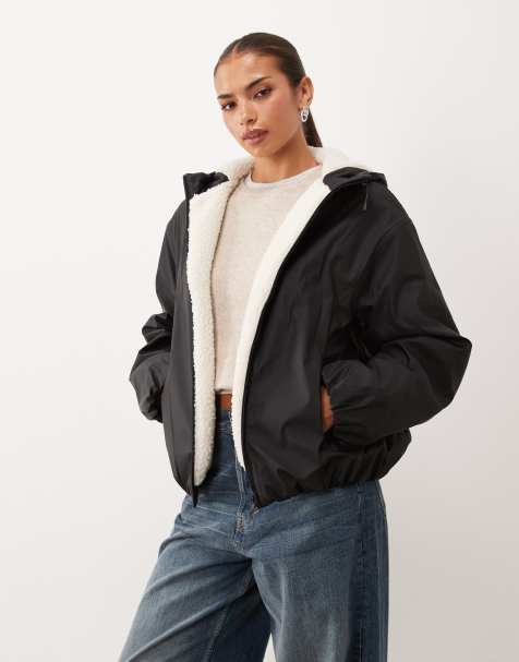 ASOS DESIGN rubberized shower resistant bomber jacket in black - view 1