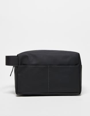 ASOS DESIGN rubberized toiletry bag with grab handle in black