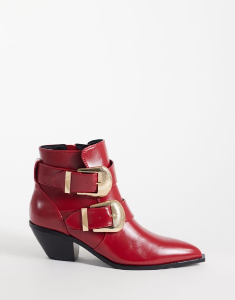 ASOS DESIGN Ruben boho boots med spänne och klack i rött - view 1