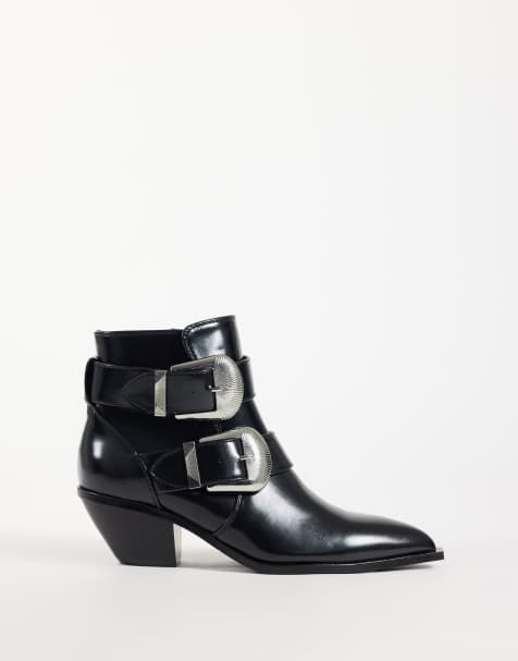 ASOS DESIGN Ruben boho buckle heeled ankle boots in black - view 1