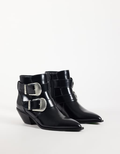 ASOS DESIGN Ruben boho buckle heeled ankle boots in black, 2 of 4