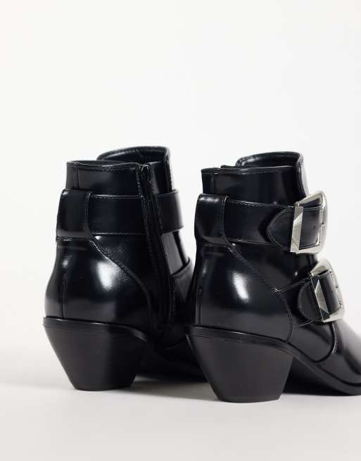 ASOS DESIGN Ruben boho buckle heeled ankle boots in black, 4 of 4