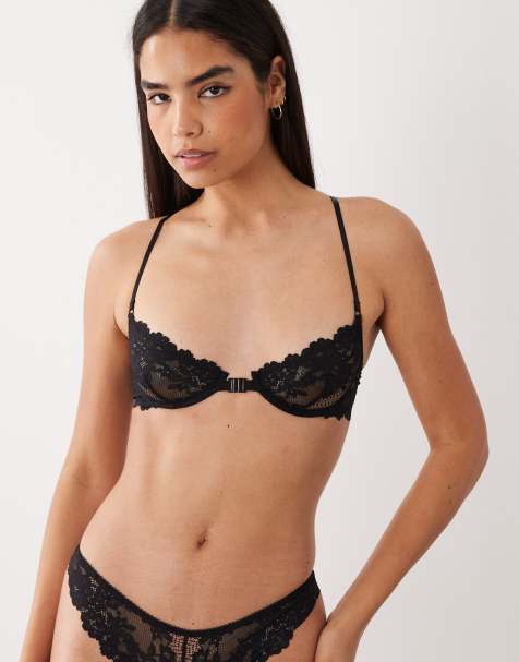 ASOS DESIGN – Ruby – Bügel-BH aus Spitze in Schwarz mit Frontverschluss und überkreuztem Rückendetail - view 1
