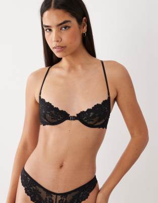 Asos Design Ruby Lace Underwire Bra With Front Closure And Cross Back Detail In Black