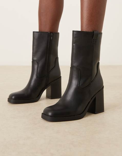 ASOS DESIGN Ruby pull-on block heeled ankle boots in black - view 1