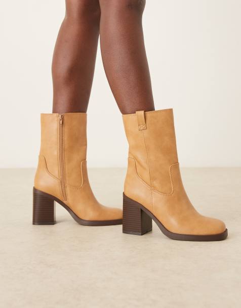 ASOS DESIGN Ruby pull-on block heeled ankle boots in camel - view 1