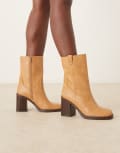 [ASOS DESIGN] ASOS DESIGN Ruby pull-on block heeled ankle boots in camel-Neutral 38 CAMEL