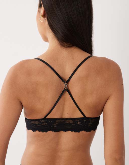 ASOS DESIGN - Ruby - Reggiseno in pizzo nero con ferretto, chiusura sul davanti e incrocio sul retro, 3 di 4