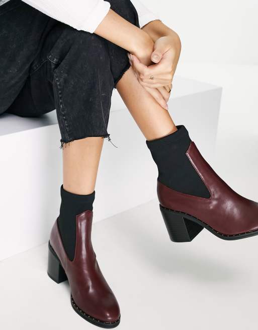 Burgundy block deals heel booties