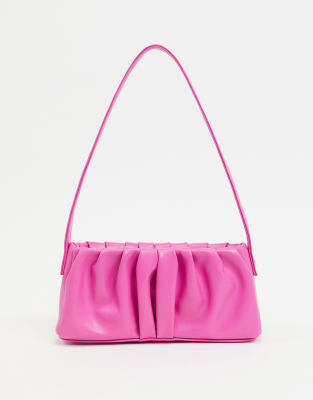 Asos Design Ruched 90s Shoulder Bag In Hot Pink