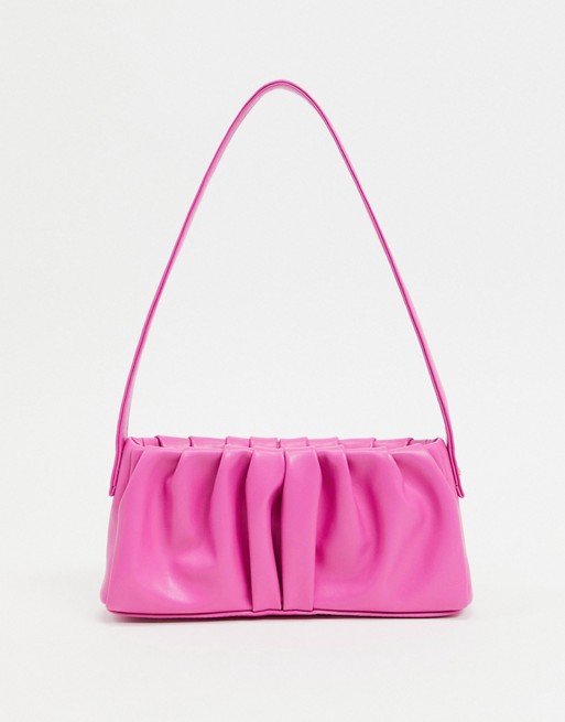 ASOS DESIGN ruched 90s shoulder bag in hot pink