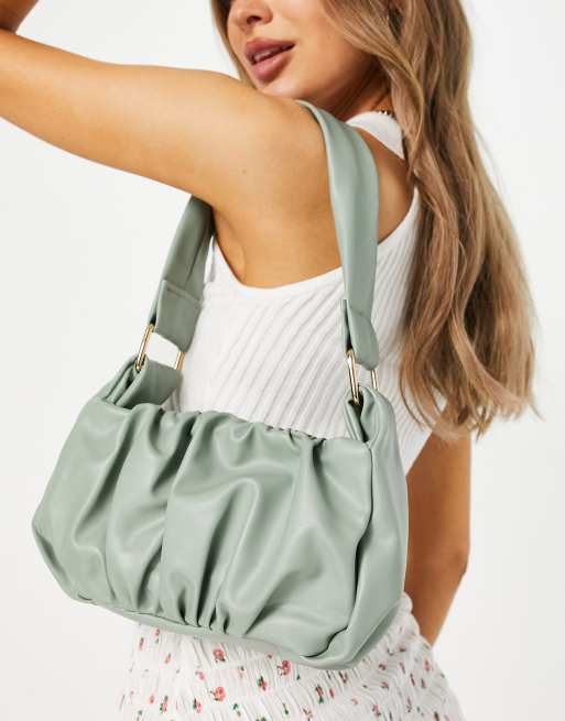 ASOS DESIGN oversized ruched clutch bag in sage green with