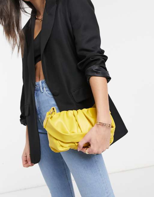 ASOS DESIGN ruched 70s shoulder bag with hardware strap in yellow