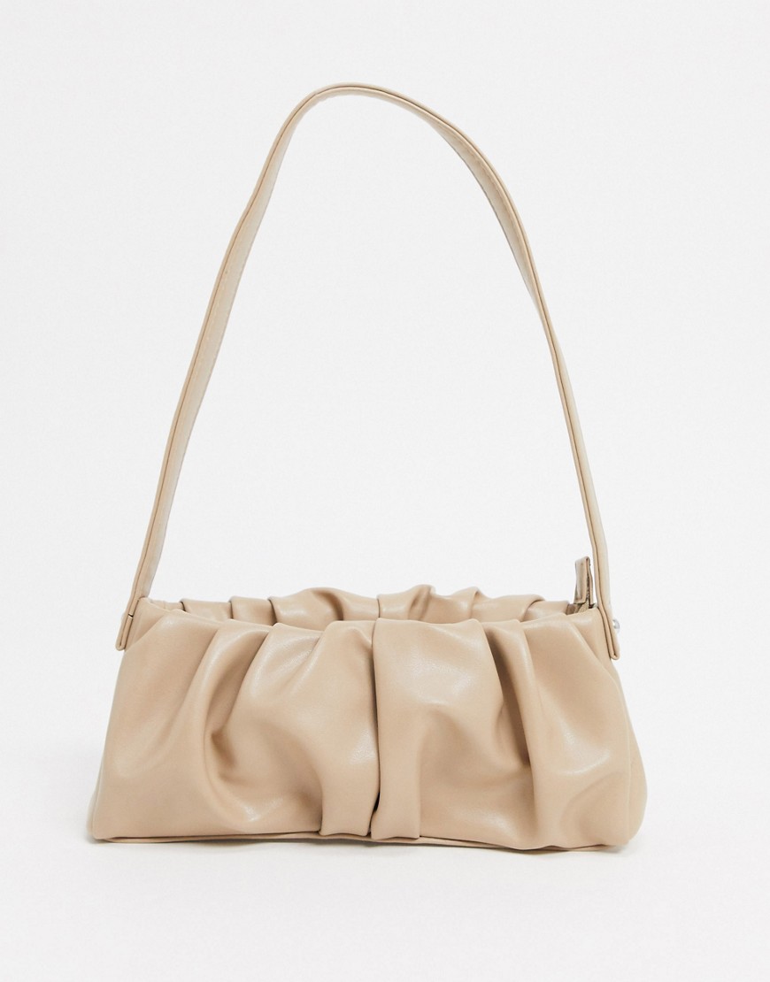 Asos Design Ruched 90s Shoulder Bag In Beige-neutral