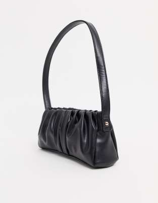 ASOS DESIGN ruched shoulder bag in black with chunky gold chain