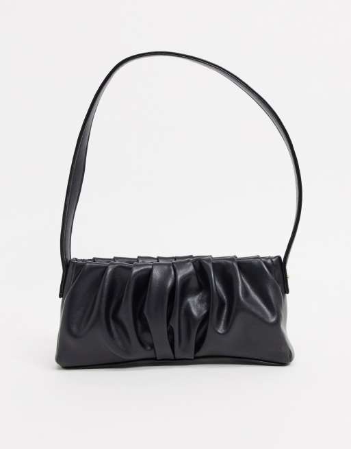 ASOS DESIGN ruched shoulder bag in black with chunky gold chain