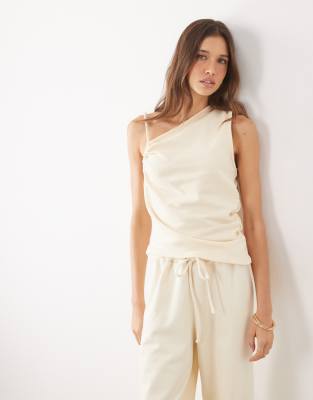 Asos Design Ruched Asymmetric Top Co-ord In White