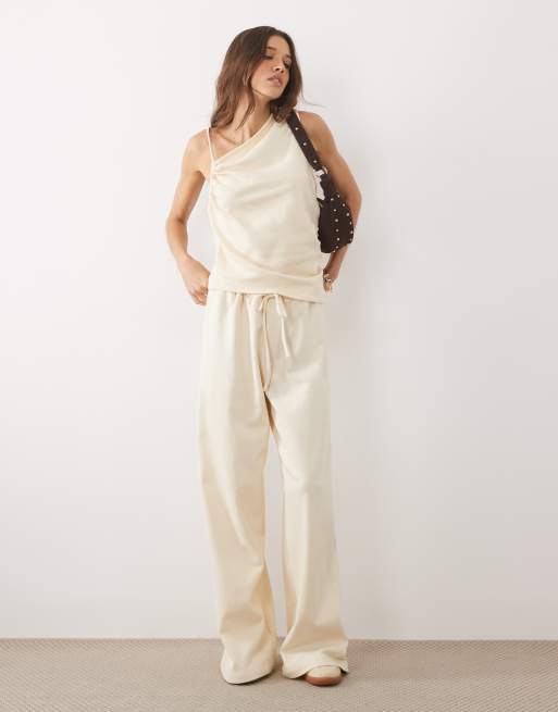 ASOS DESIGN ruched asymmetric top co-ord in cream, 2 of 4
