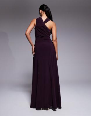 Asos Design Ruched Back Channeled High Neck Maxi Dress In Purple