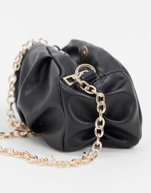 ASOS DESIGN curved shoulder bag with chain link strap in black