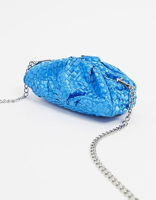 ASOS DESIGN ruched bag in blue satin weave