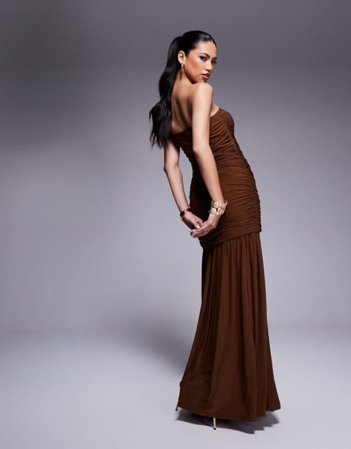 bandeau maxi dress evening Soft Blue Satin Bandeau Arden Maxi Dress main image 1