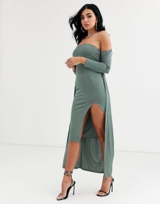 sage green bardot dress