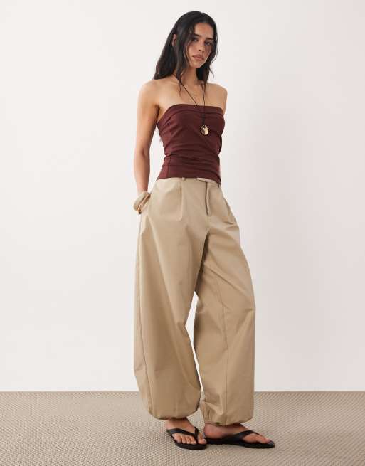 ASOS DESIGN ruched bandeau with tie details in chocolate, 2 of 4