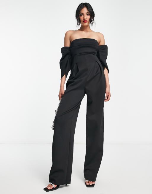 Count Down | White Maternity Ruched Mesh Bardot Jumpsuit