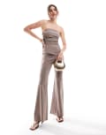[ASOS DESIGN] ASOS DESIGN ruched bodice bandeau tailored jumpsuit in mocha-Brown 12 Mocha