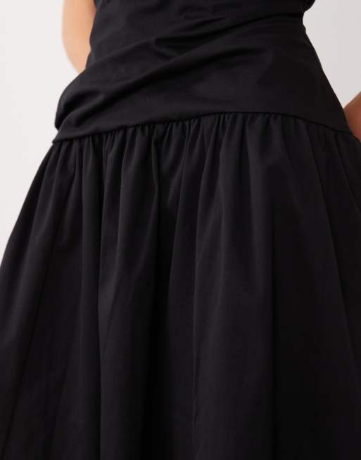 ASOS DESIGN ruched bodice bardot structured maxi dress with full hem in black, 4 of 4