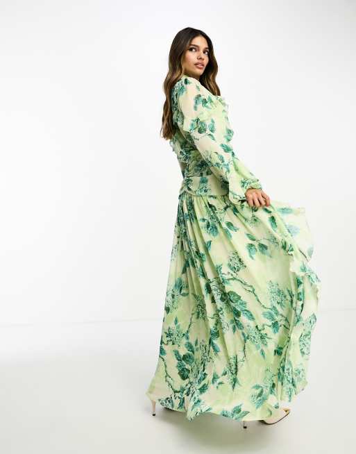 ASOS DESIGN ruched bodice button through maxi dress with ruffle details in  floral print