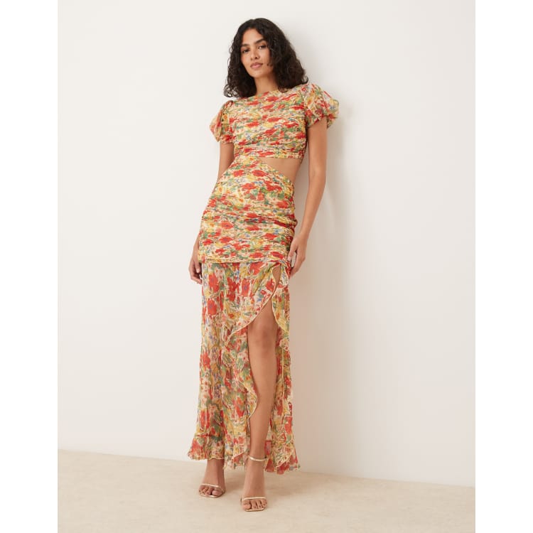 ASOS DESIGN ruched bodice cut out dropped waist maxi dress