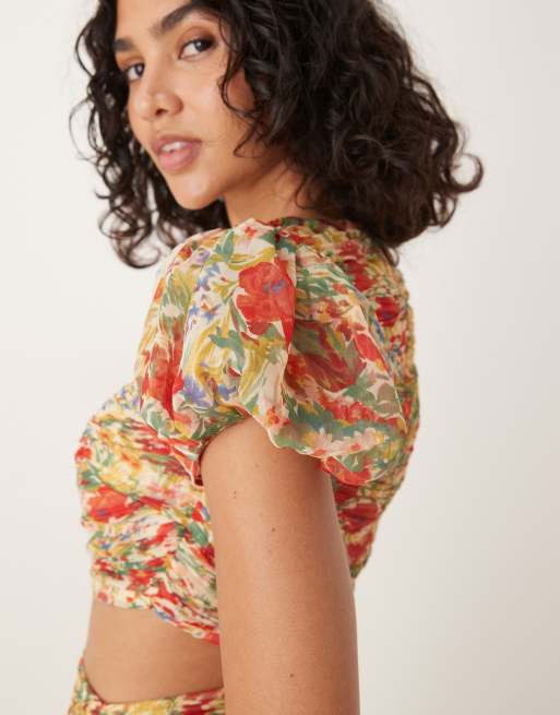 ASOS DESIGN ruched bodice cut out dropped waist maxi dress in floral print, 2 of 4