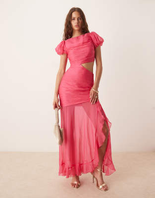Asos Design Ruched Bodice Cut Out Dropped Waist Maxi Dress In Red