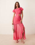 [ASOS DESIGN] ASOS DESIGN ruched bodice cut-out dropped waist maxi dress in raspberry-Pink 4 Raspberry