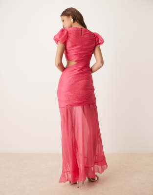 Asos Design Ruched Bodice Cut Out Dropped Waist Maxi Dress In Red
