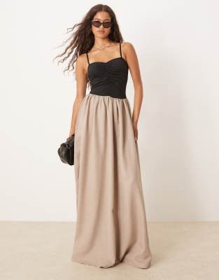 ASOS DESIGN ruched bodice maxi dress in black with beige skirt - view 1
