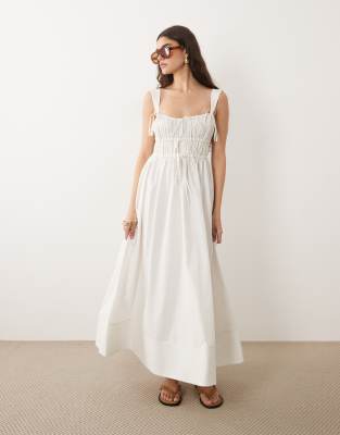 ASOS DESIGN ruched bodice maxi sundress with full skirt and multi stitched hem i
