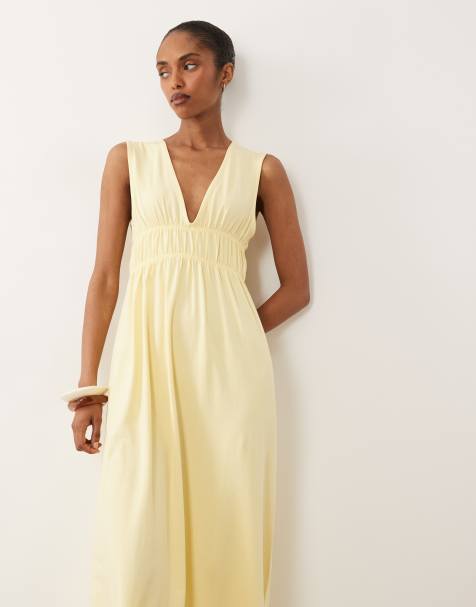 ASOS DESIGN ruched bodice plunge maxi dress in lemon - view 1