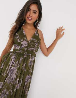 khaki floral dress