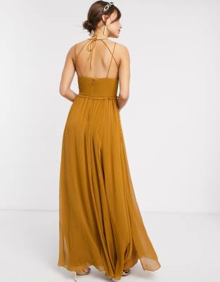 asos design ruched cami pleated maxi dress