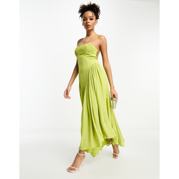 Cami Floral Backless Tiered Hem Maxi Dress Green