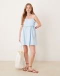 [ASOS DESIGN] ASOS DESIGN ruched bust button-down bandeau mini dress in baby blue 12 Baby Blue