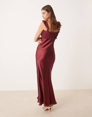 Asos Design Ruched Bust Chiffon Midi Dress In Burgundy