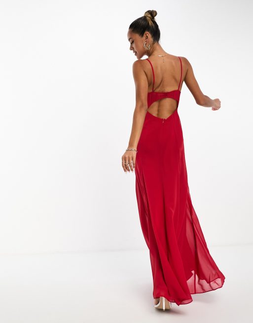 ASOS Design Bandeau Corset Structured Skirt Maxi Dress in Red