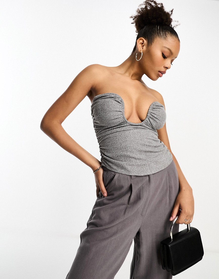Asos Design Ruched Bust Corset In Gray