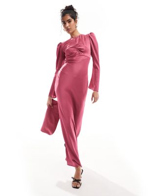 asos pink silk dress ASOS DESIGN high low hem satin batwing midi dress with button up detail in  pink